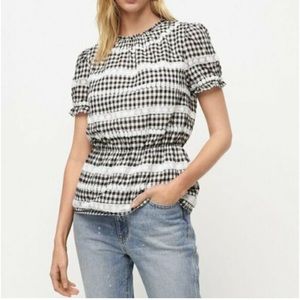 J. Crew daisy chain peplum top in black white gingham plaid sz medium